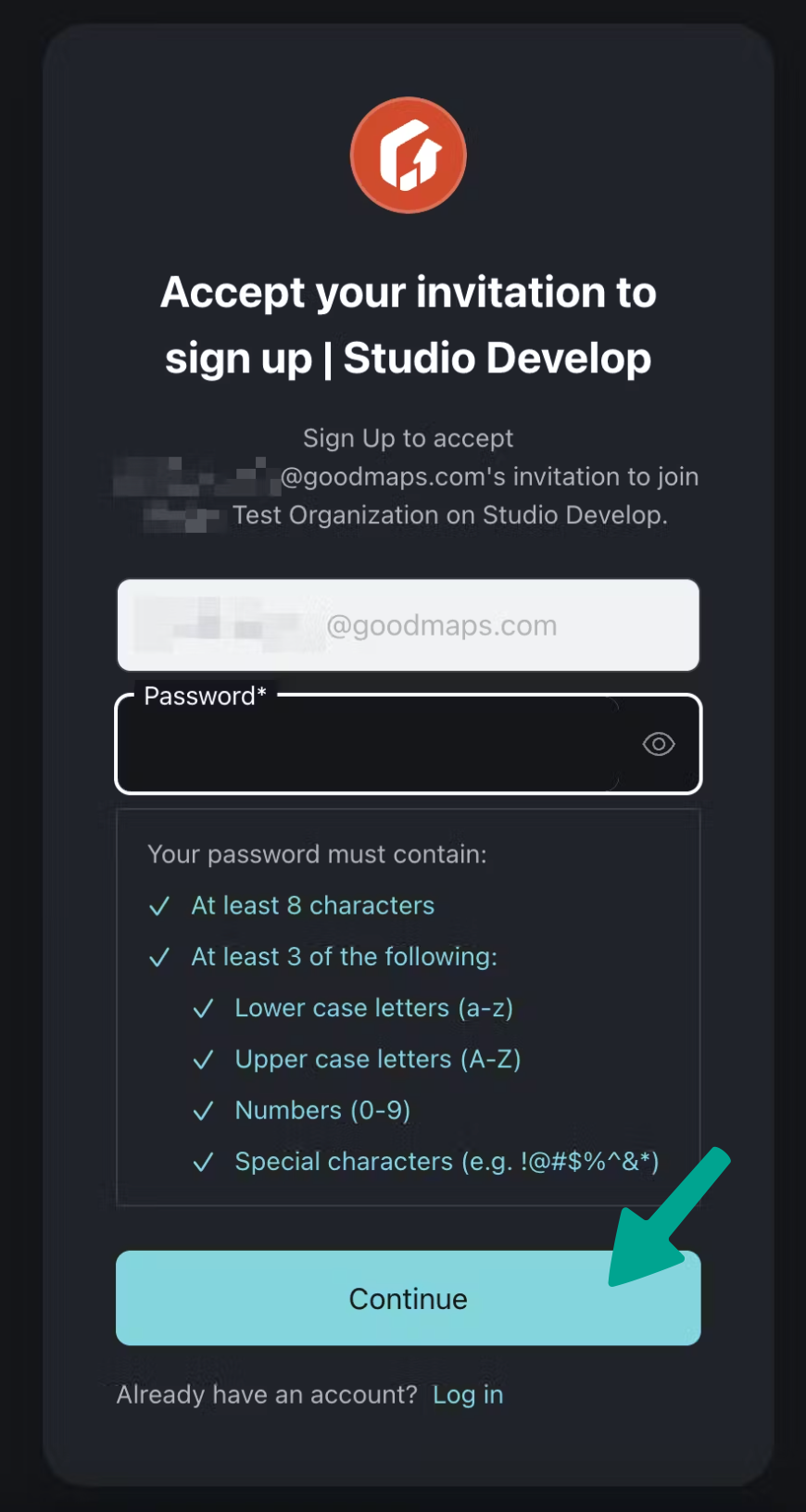 Password change screen.