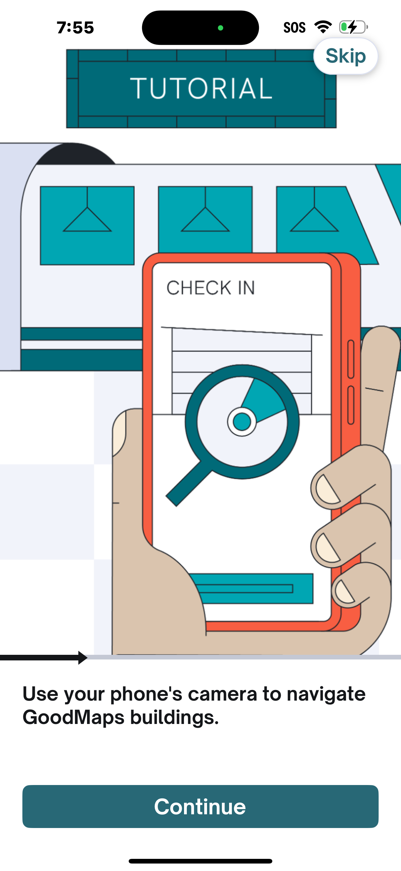 An in-app tutorial with a cartoon-like image of a smartphone.