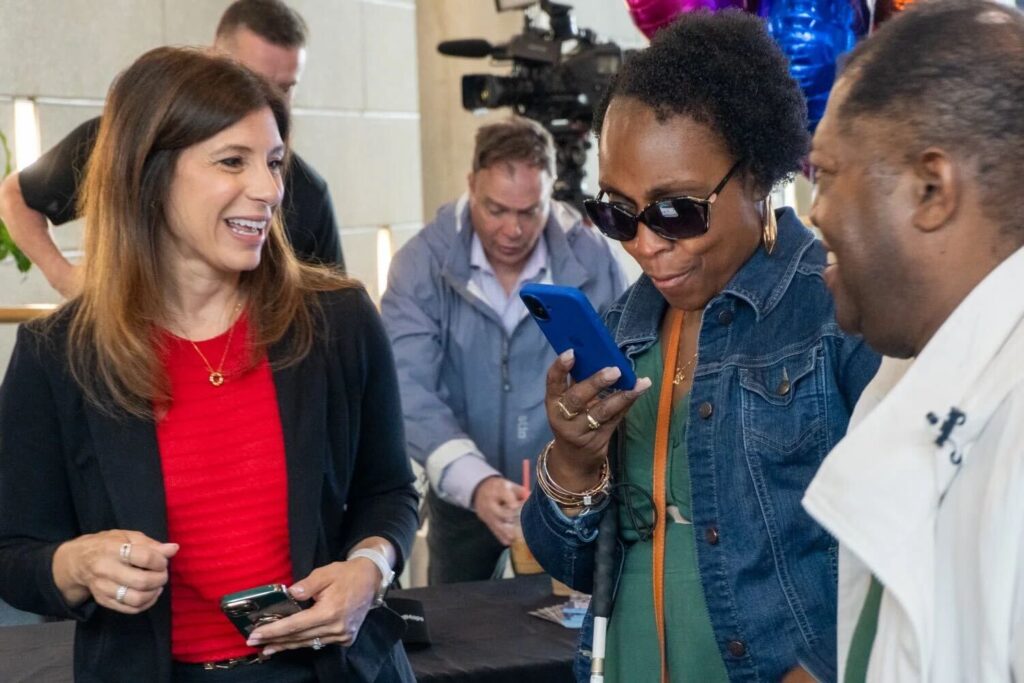 GoodMaps CEO, Theresa Reno-Weber engaging with blind users at the BDL launch event.