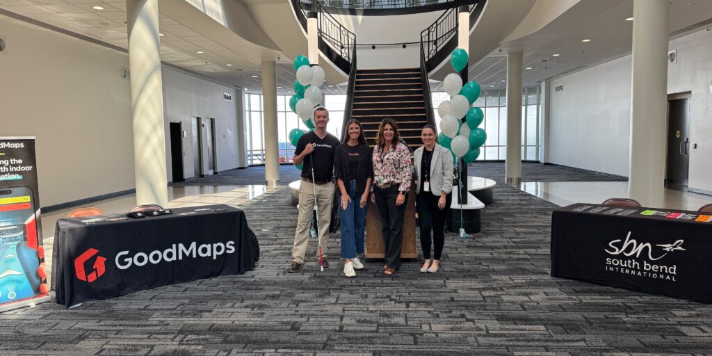 The GoodMaps team standing alongside SBN staff at the airport.